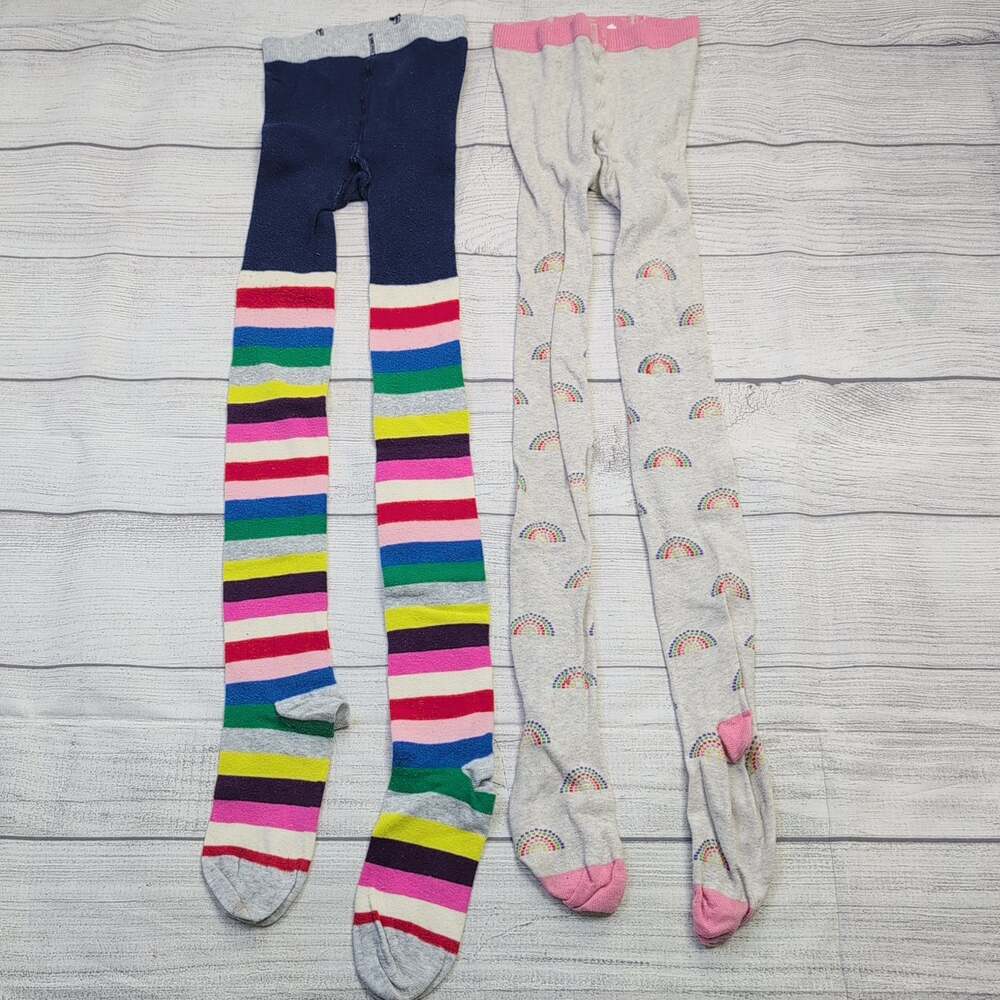 8/9 Mini Boden Stripe/Rainbow Tights Bundle